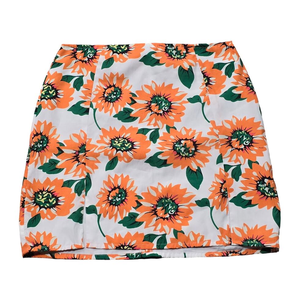 Daisy Street Sunflower Floral Print Open Slit Front Mini Skirt Women's Size 6
